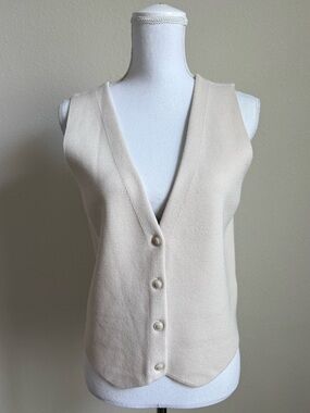 Aritzia Cream V-Neck Button Vest Top